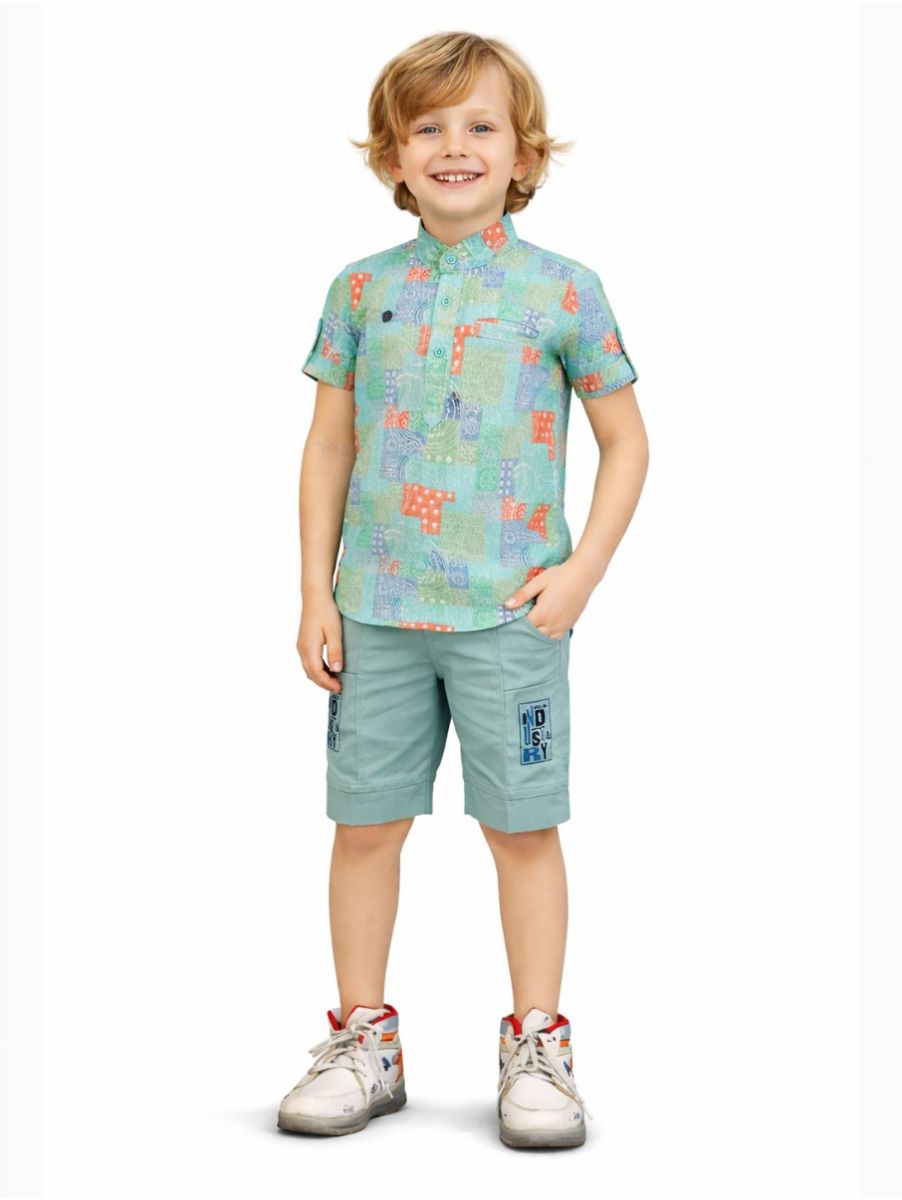 Graceful Essence Boys Trendy Cotton Printed Shirt and Shorts Set