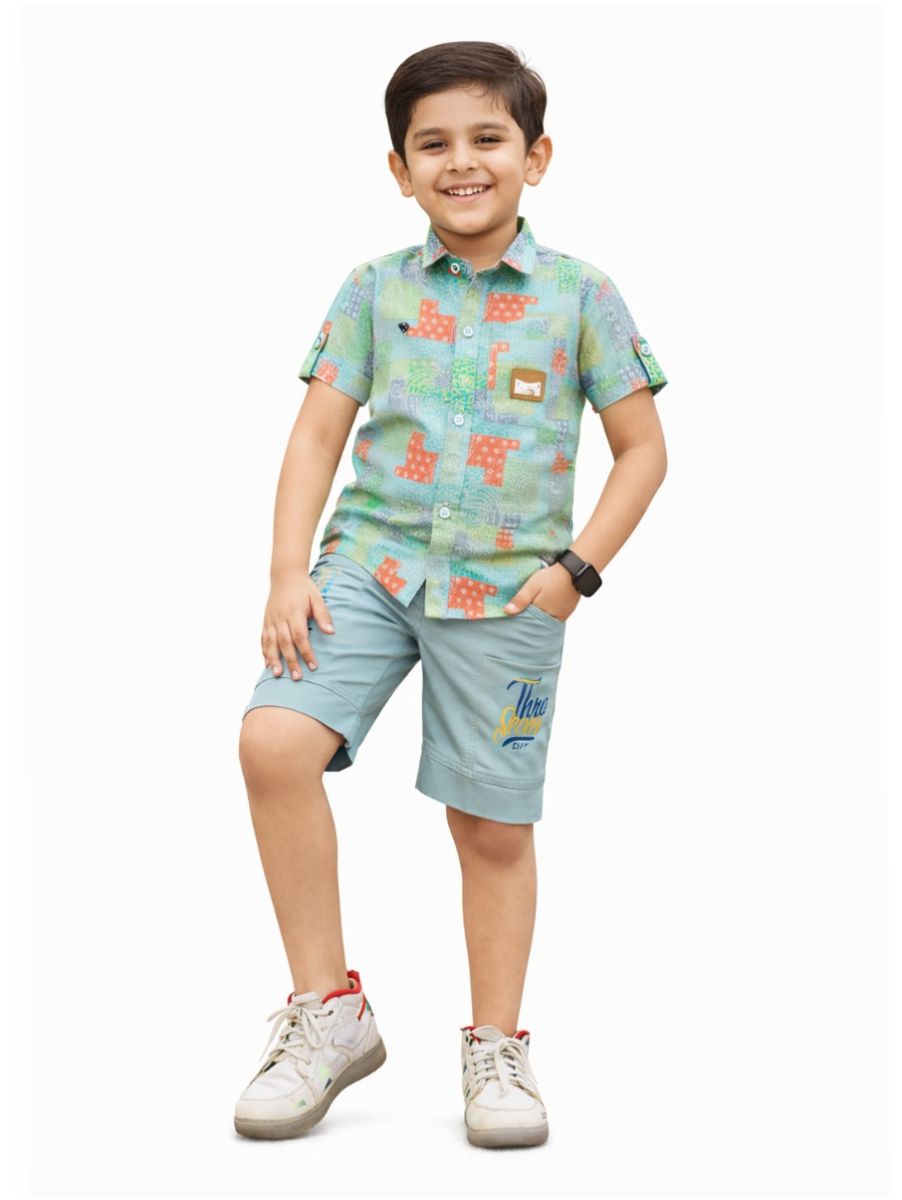 Graceful Essence Boys Trendy Cotton Printed Shirt and Shorts Set