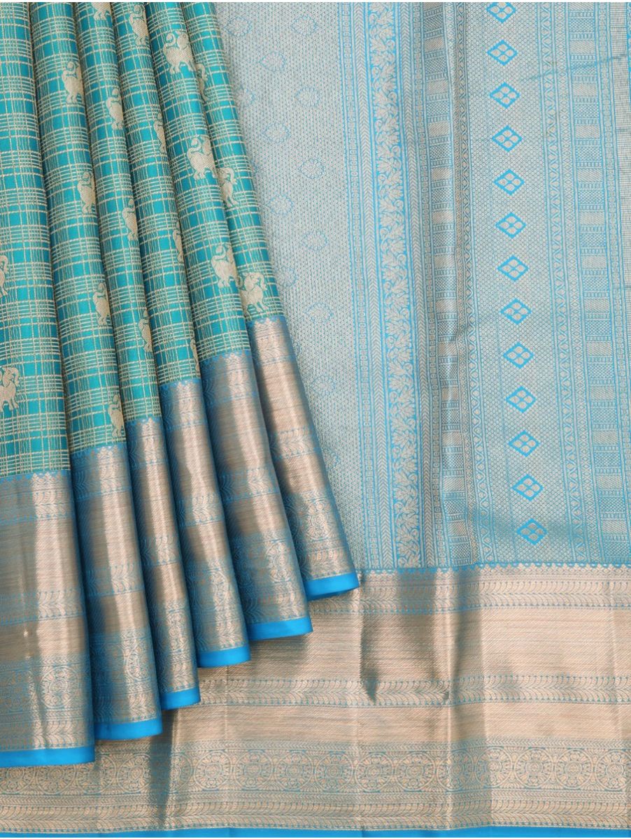 Vivaha Pure Silk Kanchipuram Checked and Butta Design with Zari Border Saree