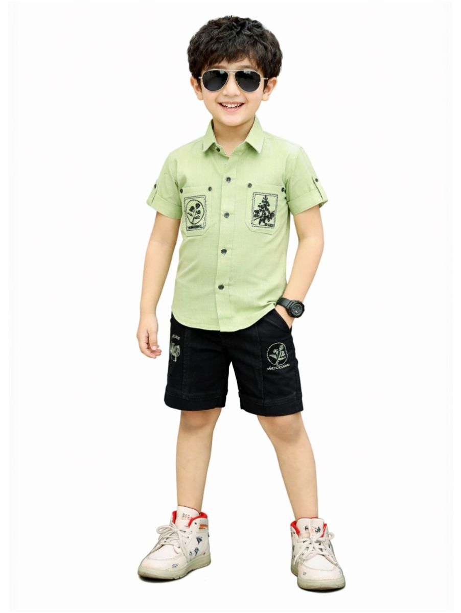 Graceful Essence Boys Trendy Cotton Shirt and Shorts Set