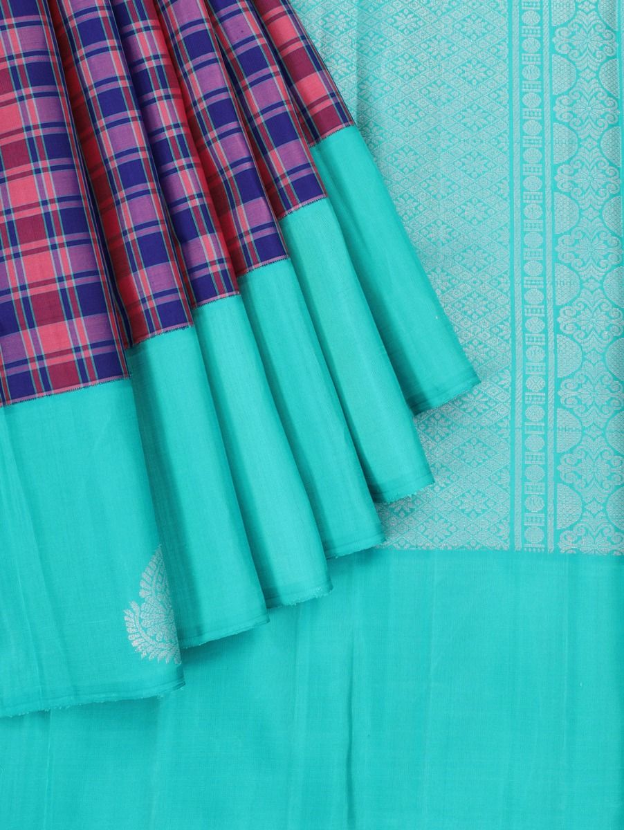 Gracecharm Pure Soft Silk Tartan Check with Diamond Floral Pallu Saree
