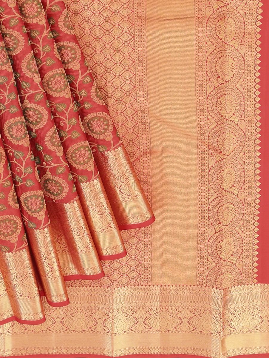 Gracecharm Pure Silk Traditional interlocking Floral Jaal Paisley and Diamond patterns with Getti Zari Border saree