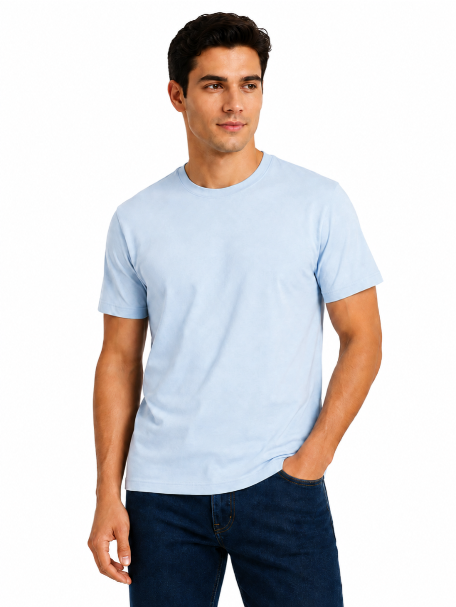 Warior Men's Light Blue Solid Crew Neck T-Shirt