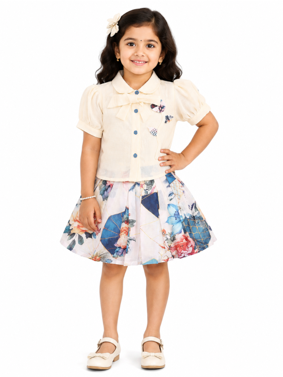 Graceful Essence Bow Detail Floral Print Short Midi Dress