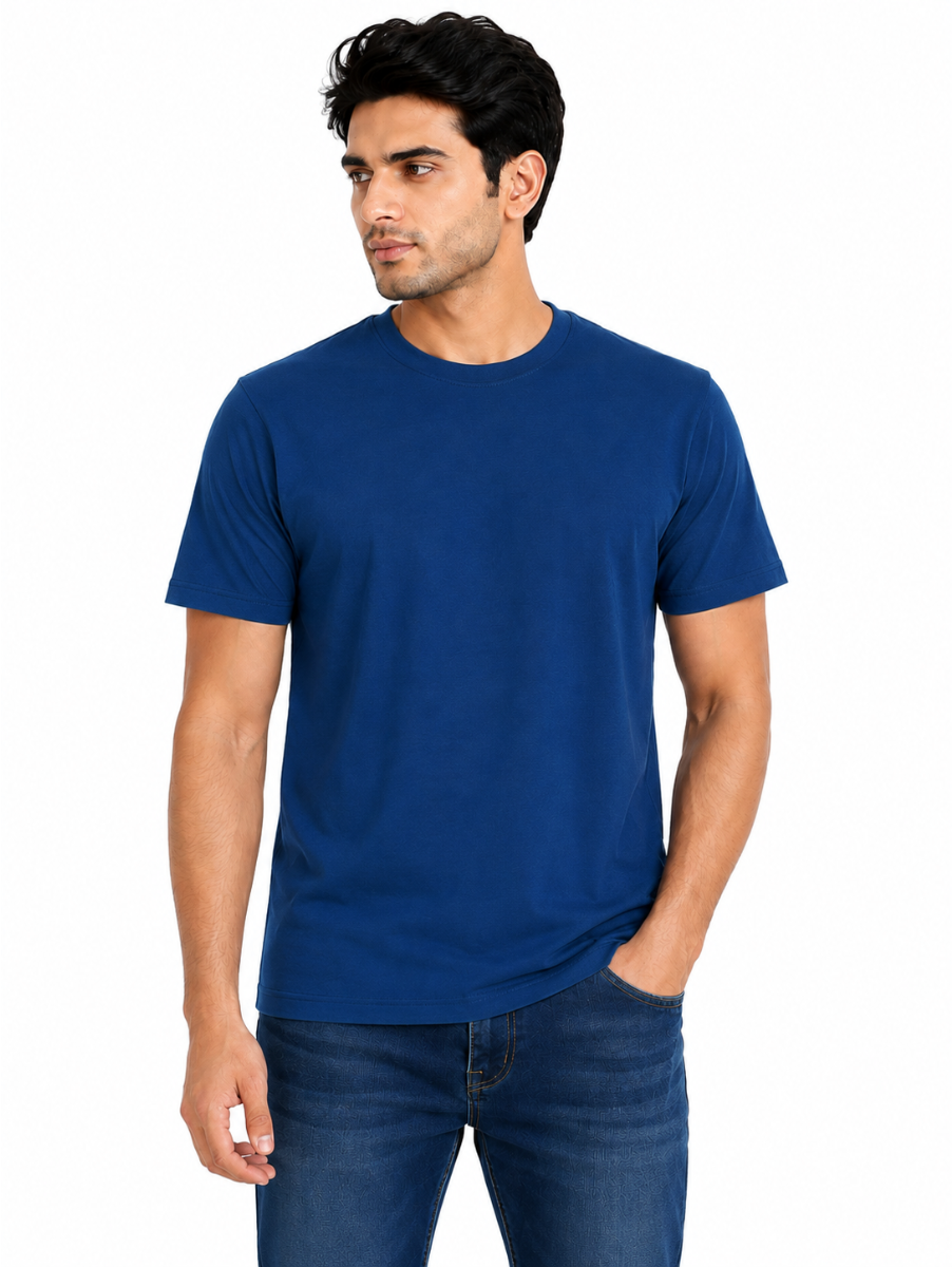 Warior Men's Diesel Blue Solid Crew Neck T-Shirt