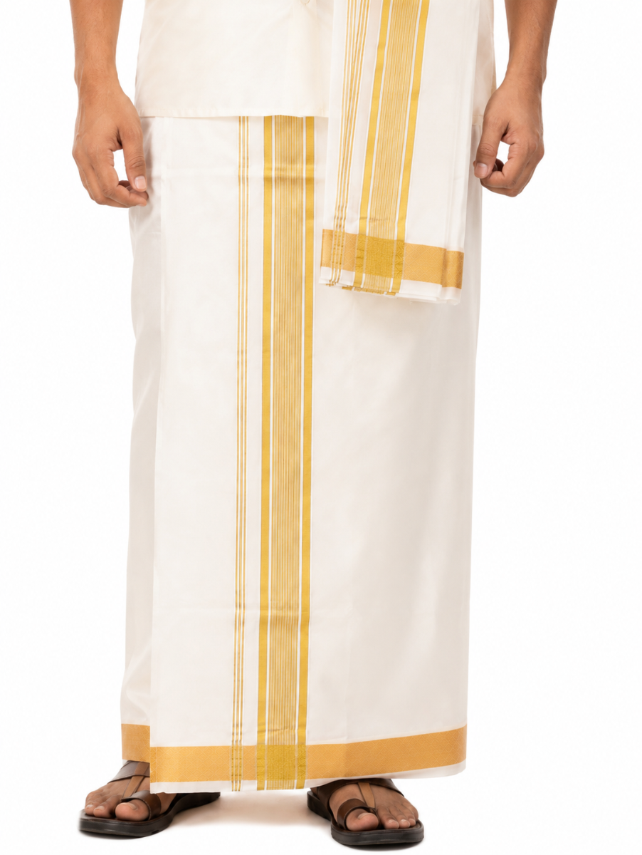 Men’s Traditional Off White color Pure Silk Dhoti and Angavastram