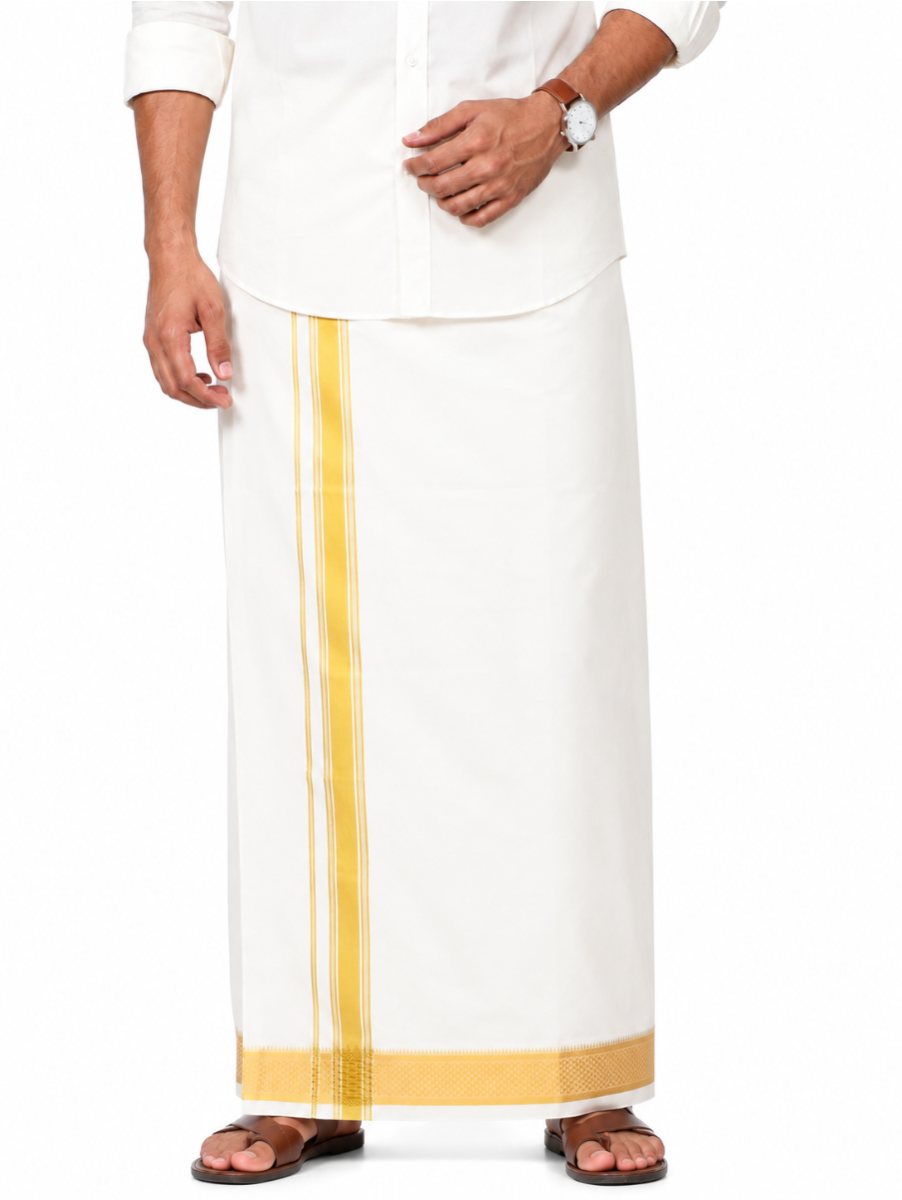 Men’s Traditional Off White Pure Silk Dhoti and Angavastram