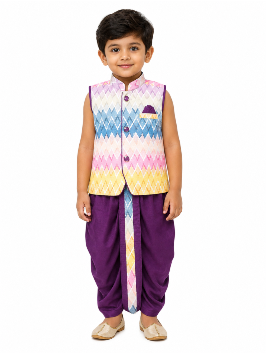 EliteCharm Boys Traditional Jacket Readymade Panchakacham Set