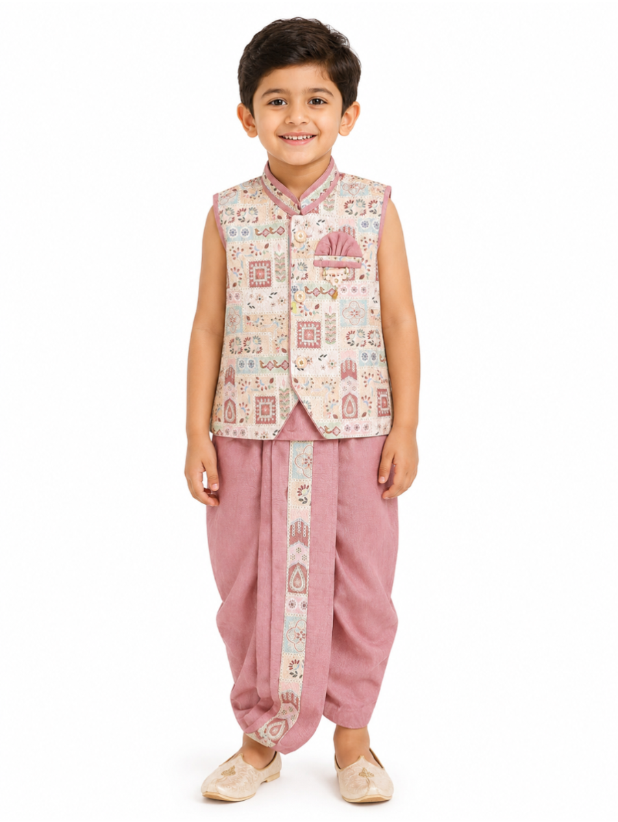 EliteCharm Boys Traditional Jacket Readymade Panchakacham Set