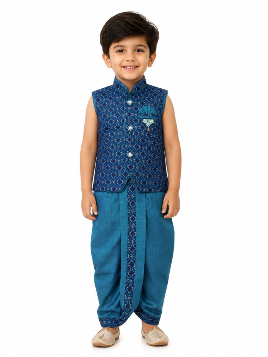 EliteCharm Boys Traditional Jacket Readymade Panchakacham Set