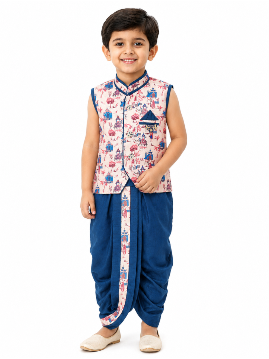 EliteCharm Boys Traditional Jacket Readymade Panchakacham Set