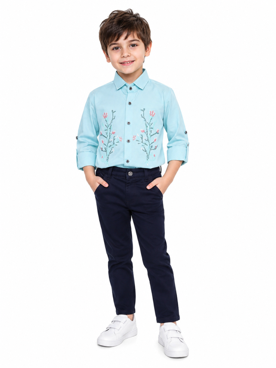 Gracecharm Boys Cotton Casual Shirt and Pant Set