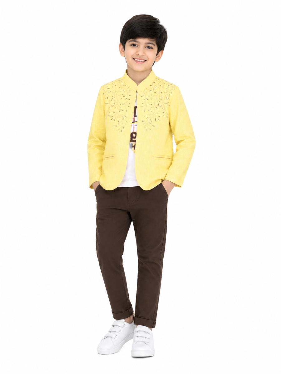 Gracecharm Boys Cotton Casual Overcoat with T-Shirt and Pant Set