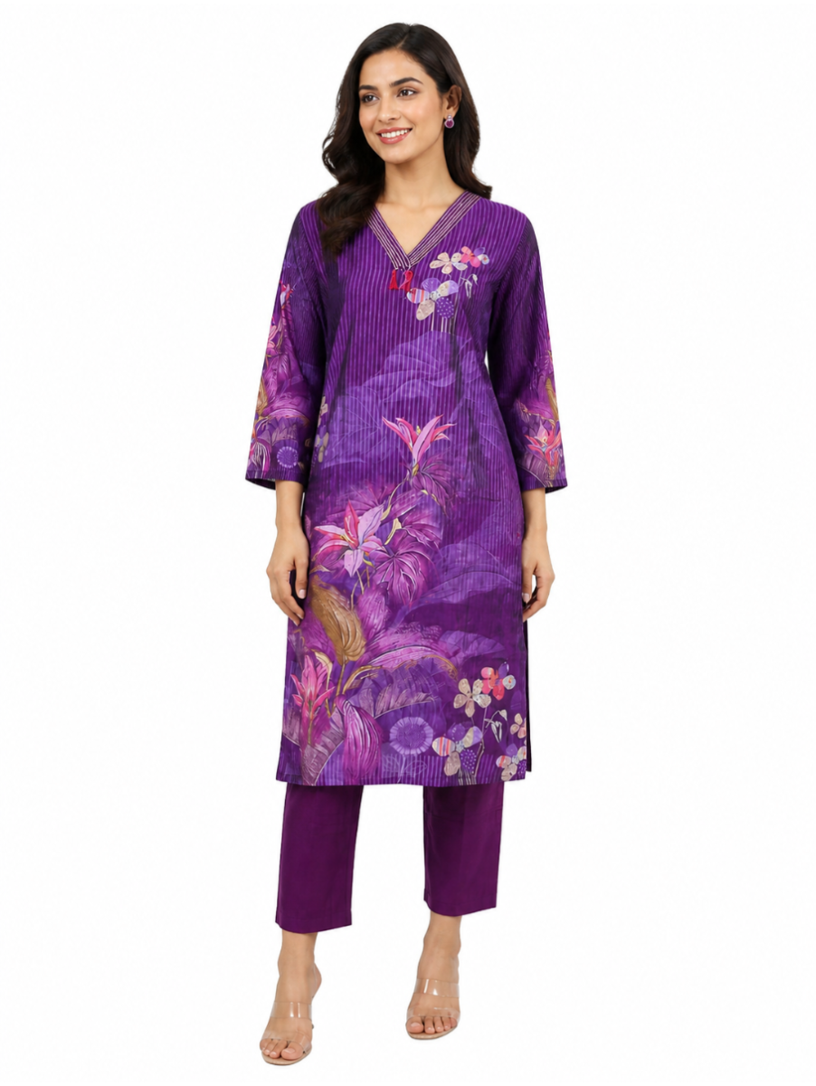 Kanmanie Elegant Floral Printed Kurta Set
