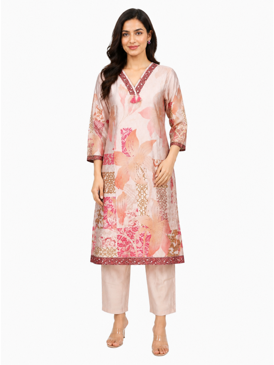 Kanmanie Elegant Floral Printed Kurta Set