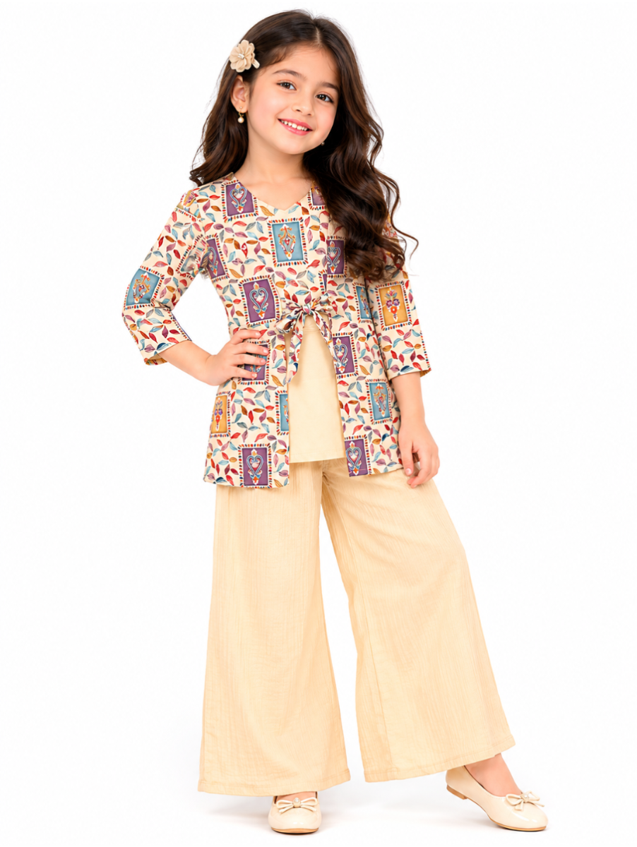 Gracecharm Girls Embroidered Shrug Top and Palazzo Set