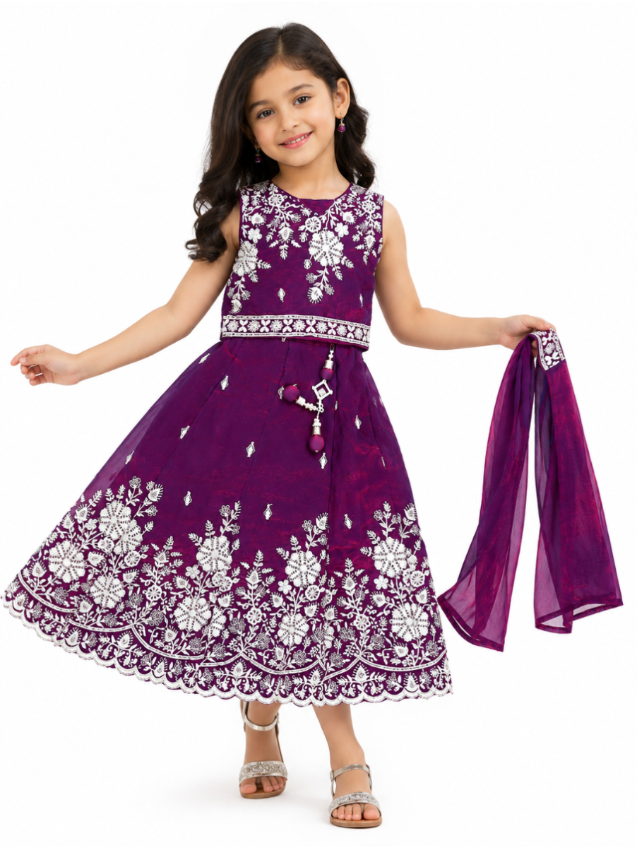 Gracecharm Girls Embroidered Choli Top and Lehenga Skirt with Dupatta