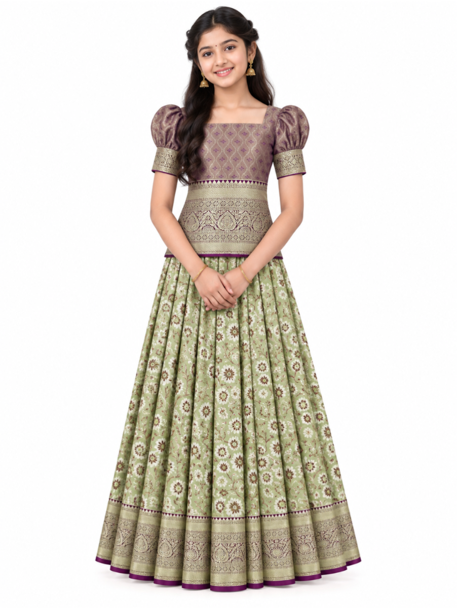 Gracecharm Art Silk Floral Jaal Ornamental Brocade Pattu Pavadai Material