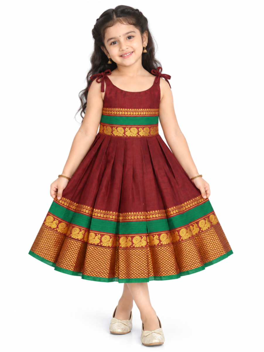 Kutty Kanmanie Girls Annapakshi Zari Border Traditional Frock