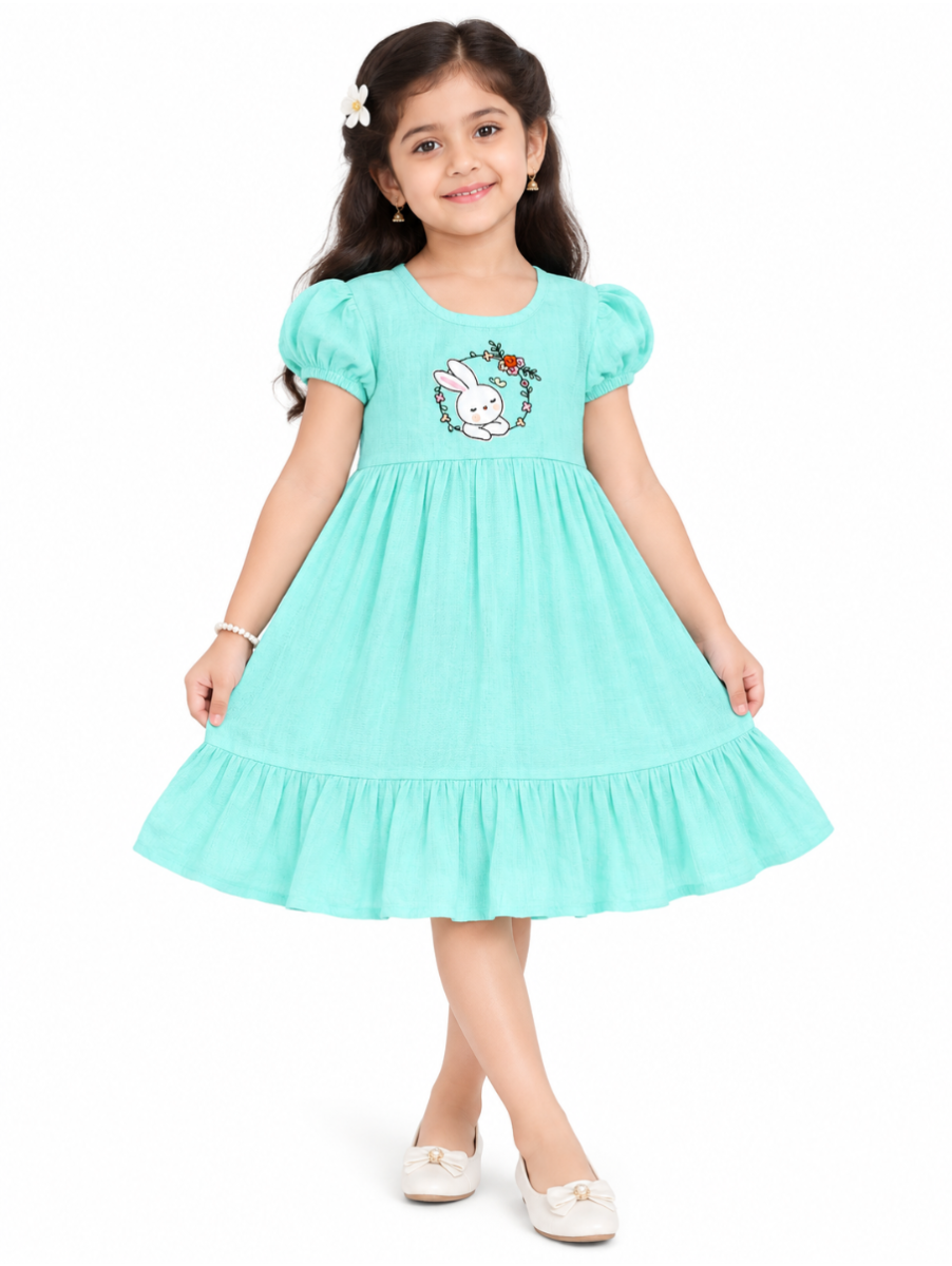 Chellakutti Girls Bunny Floral Wreath Ruffle Frock