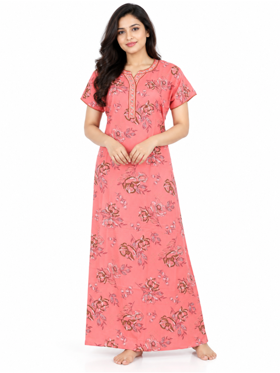 EasyCharm Rayon Floral Printed Decorative V-Neck Nighty