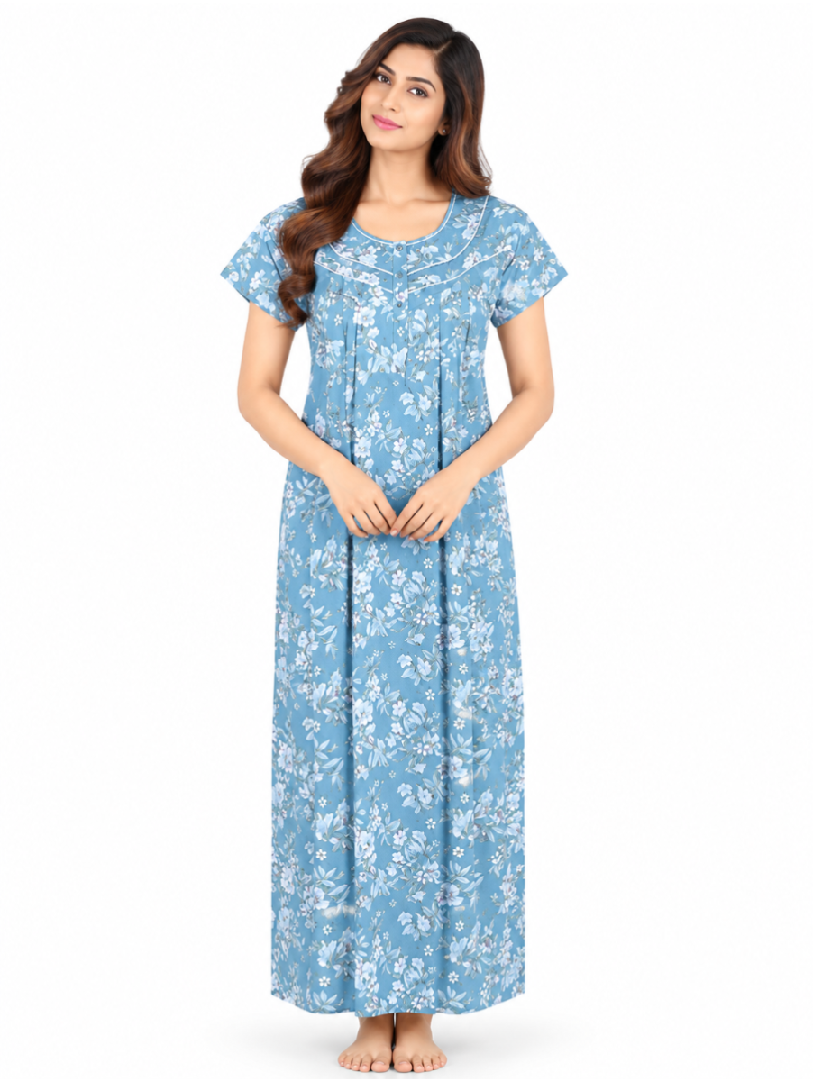 EasyCharm Span Floral Vine Print Lace Yoke Nighty
