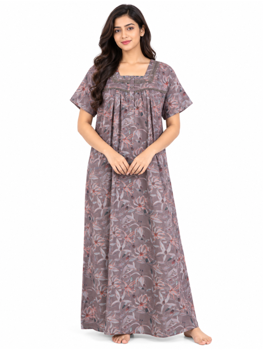 Easy Charm Cotton Multi Tonal Floral Print Nighty