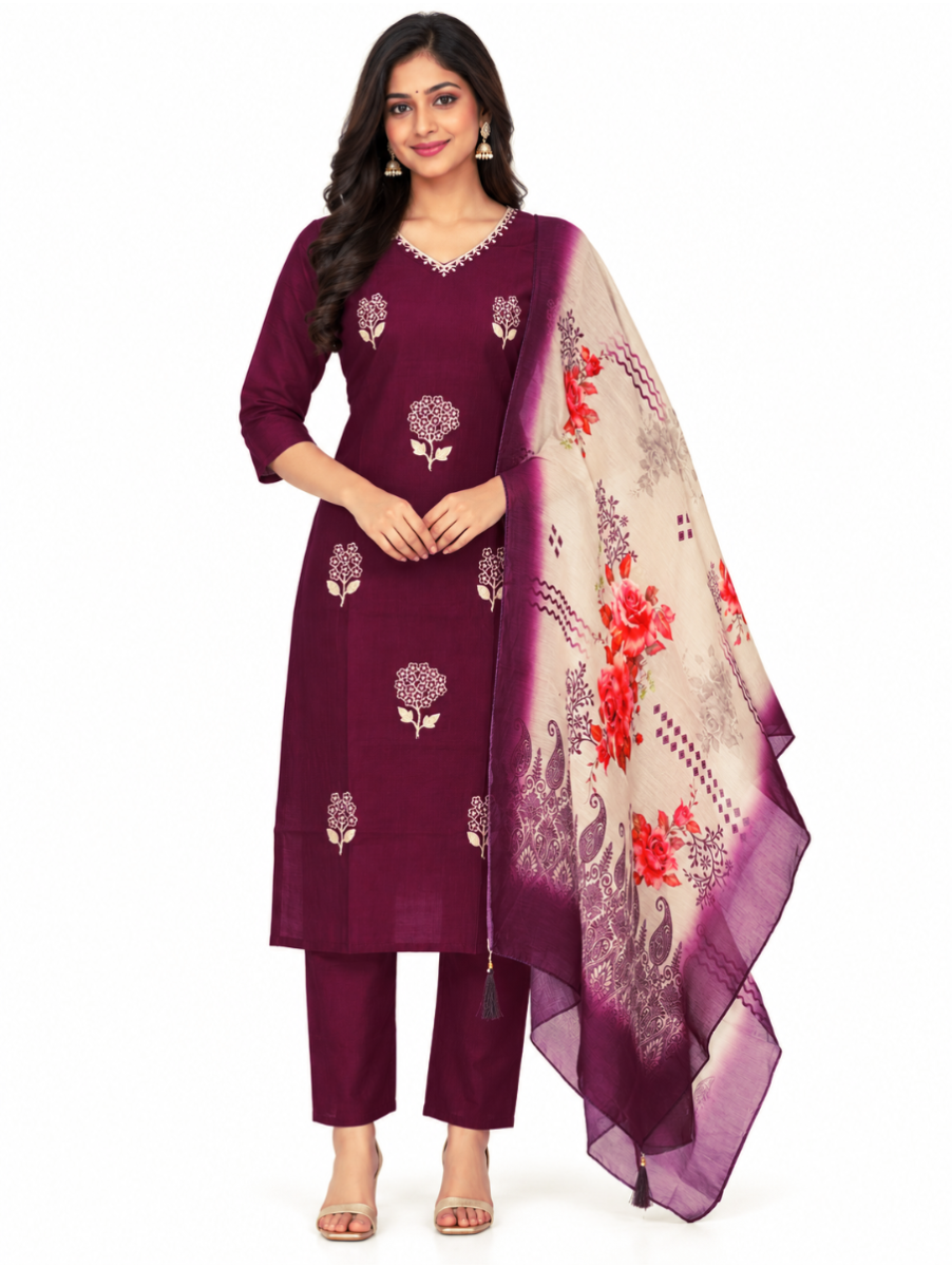 Graceful Muse Readymade Floral Butta Embroidered Salwar Kameez