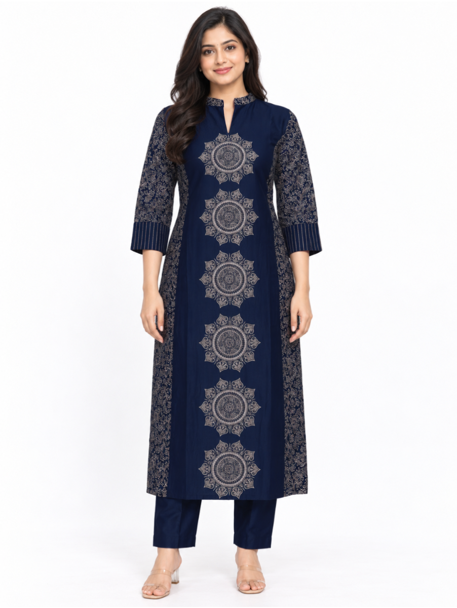 Graceful Muse Readymade Navy Blue Mandala Printed Salwar Kameez
