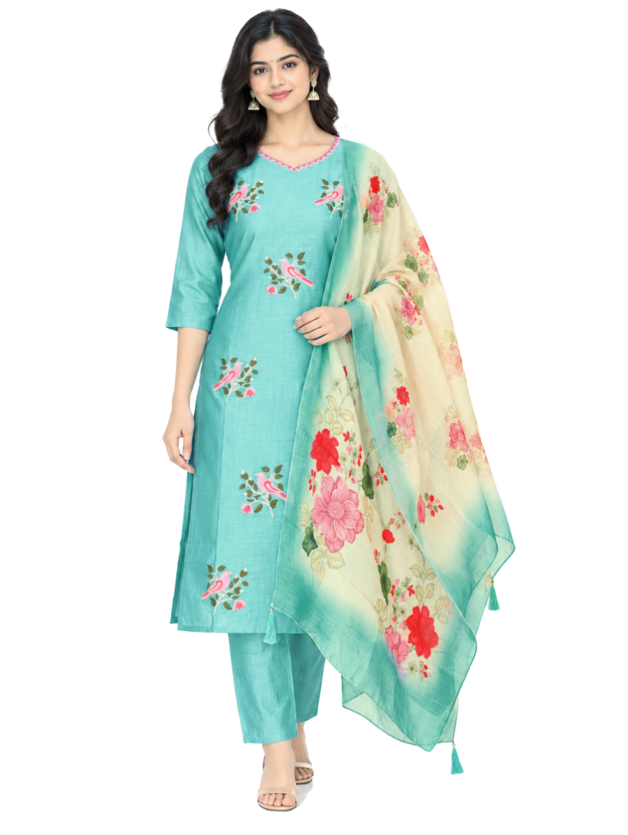 Graceful Muse Readymade Bird and Floral Embroidered Salwar Kameez