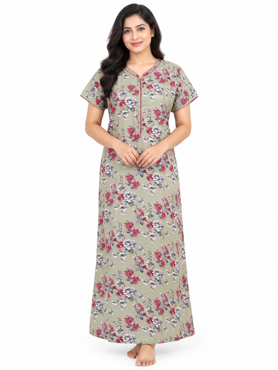 EasyCharm Rayon Rose Floral Printed Nighty