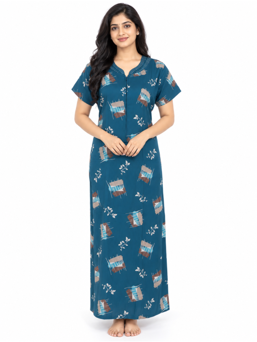 EasyCharm Cotton Abstract Brushstroke Leaf Printed Nighty