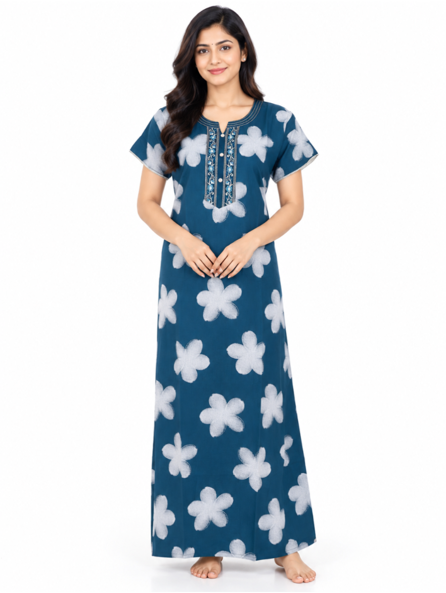 EasyCharm Rayon Large Floral Printed Nighty