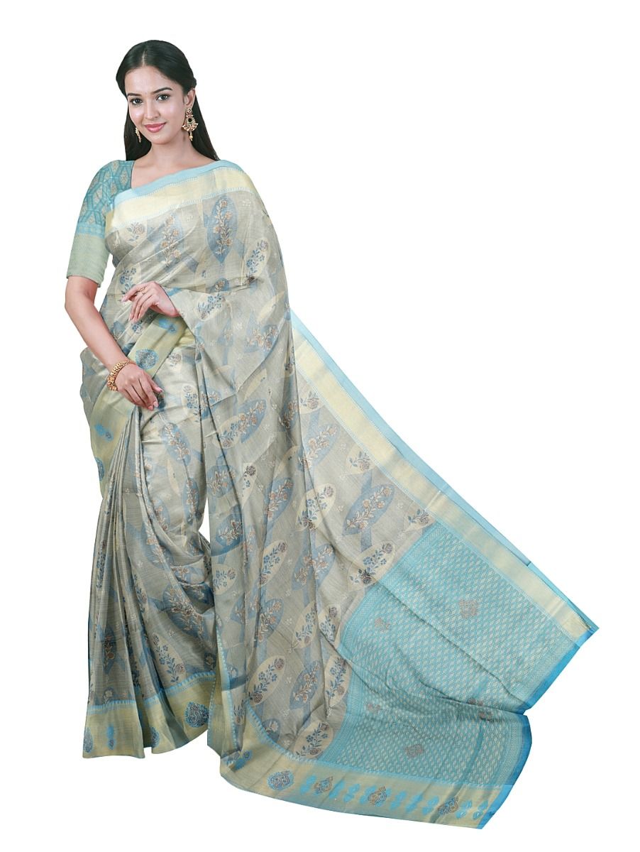 GraceCharm Semi Jute Multicolour Stripes with Ornamental Bird Motif Pallu Saree