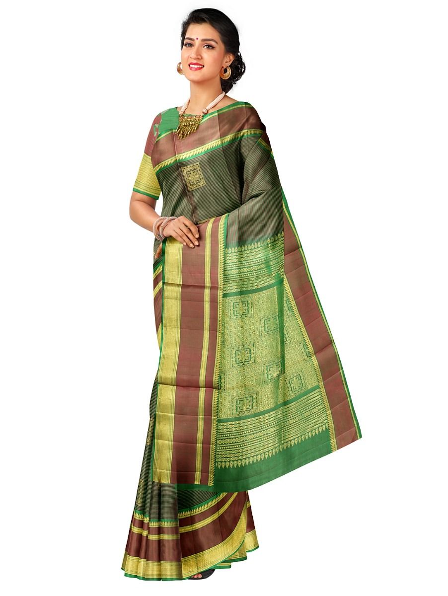 Kanmanie Soft Silk Square and Floral Butta with 8 Inch Jacquard Border Saree