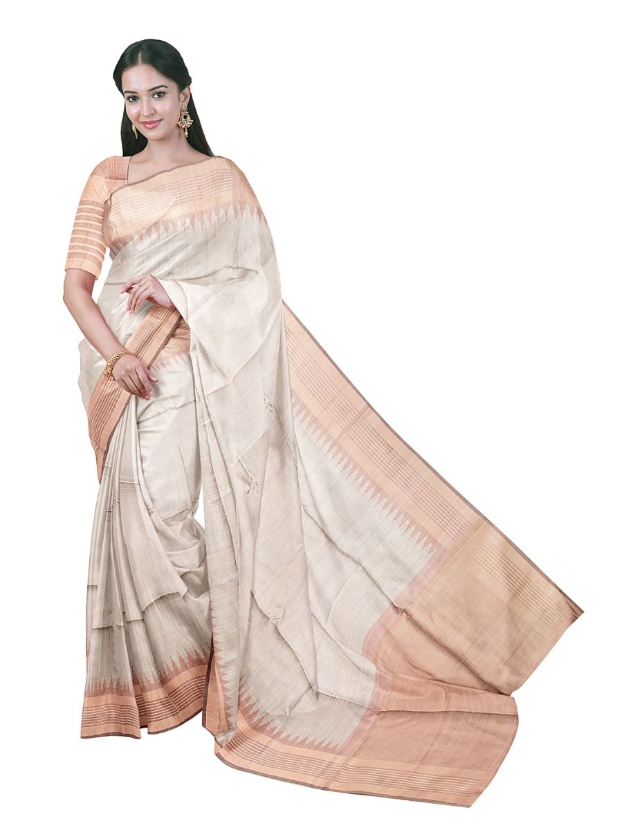 BlossomEase Art Dupion Plain with Contrast Border Saree