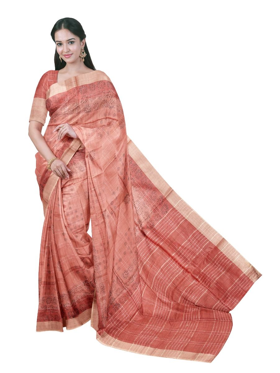 BlossomEase Art Tussar Floral Butta Design with Border Saree