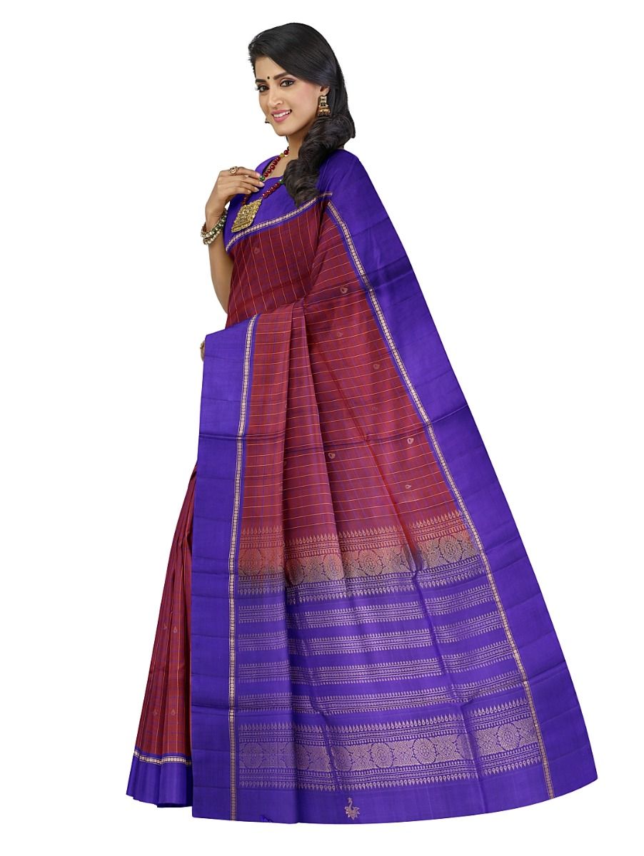 Kanmanie Soft Silk Checked Butta with 5 Inch Asthiri Border Saree