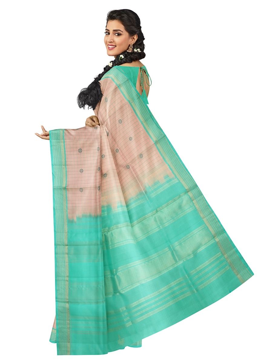 Kanmanie Soft Silk Small Checked with Circular Butta 4 Inch Traditional Border Saree