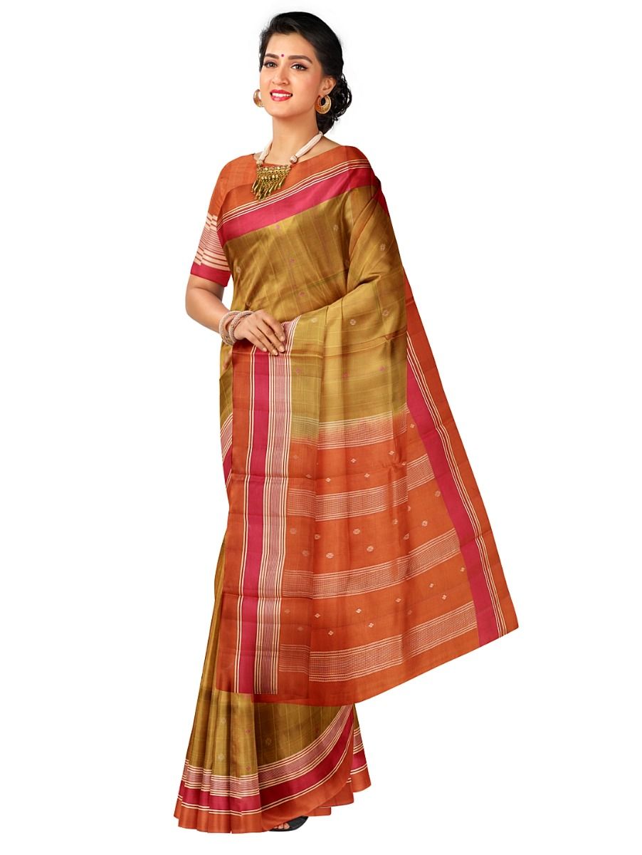Kanmanie Soft Silk Checked Floral Butta with 6 Inch Traditional Border Saree