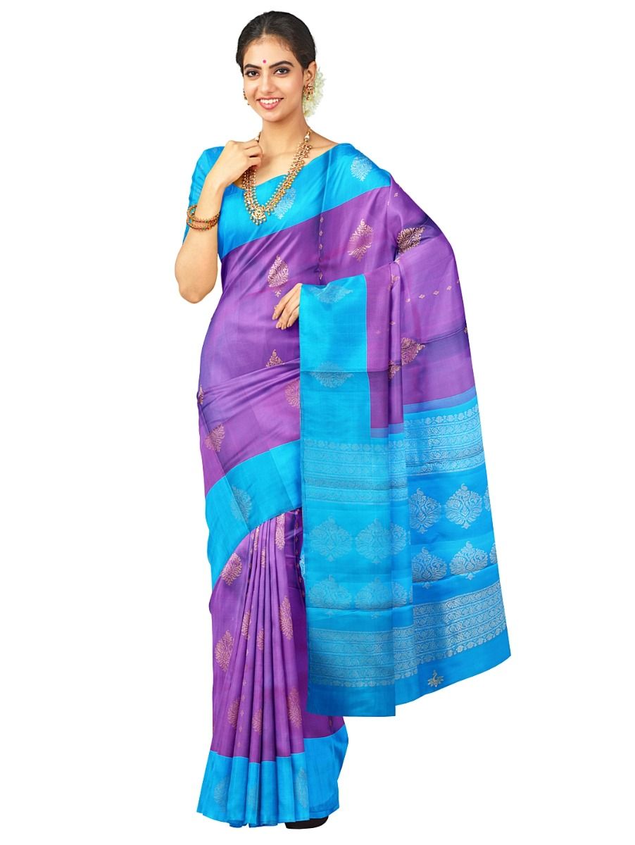 Kanmanie Soft Silk Floral Butta with 5 Inch Satin Border Saree