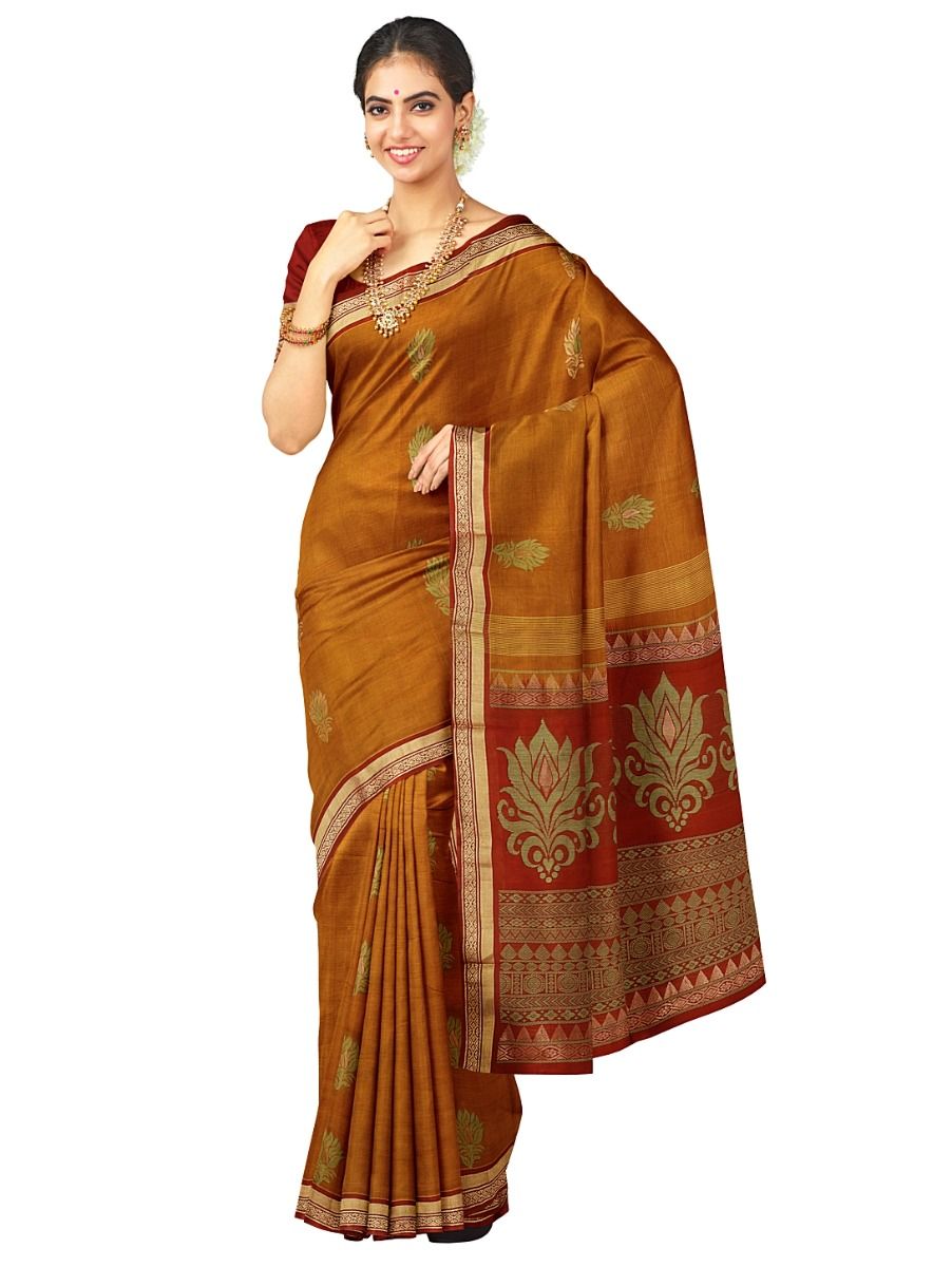 Kanmanie Silk Cotton Floral Butta with 2 Inch Jacquard Border Saree