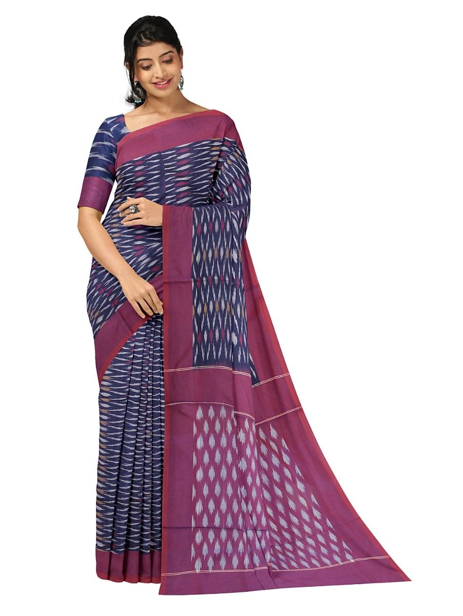 Gracecharm Pochampally Cotton Ikat Butta Design with Border Saree