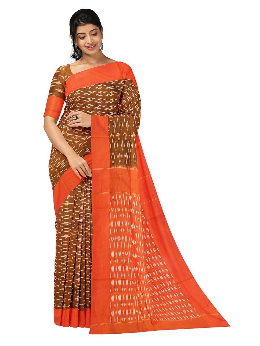 Gracecharm Pochampally Cotton Ikat Butta Design with Border Saree