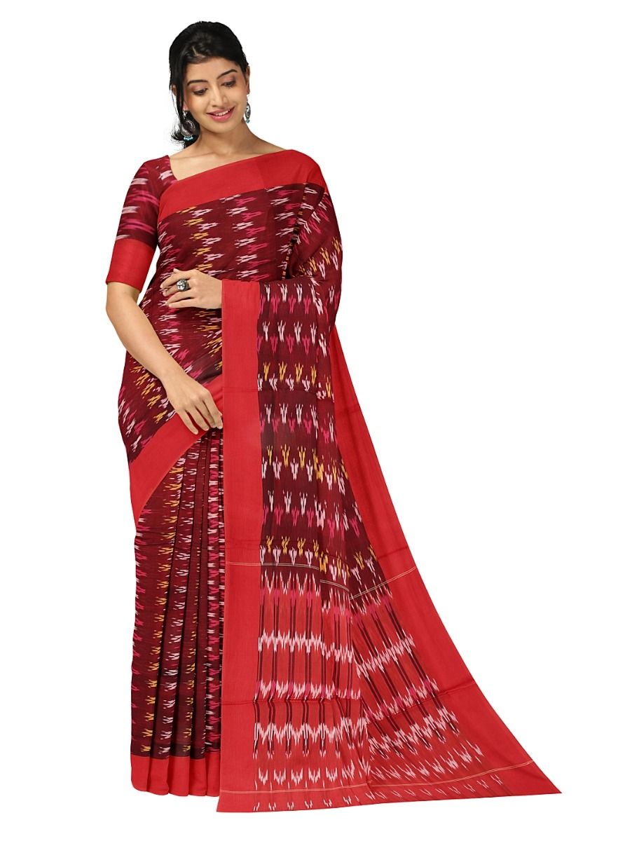 Gracecharm Pochampally Cotton Ikat Butta Design with Border Saree