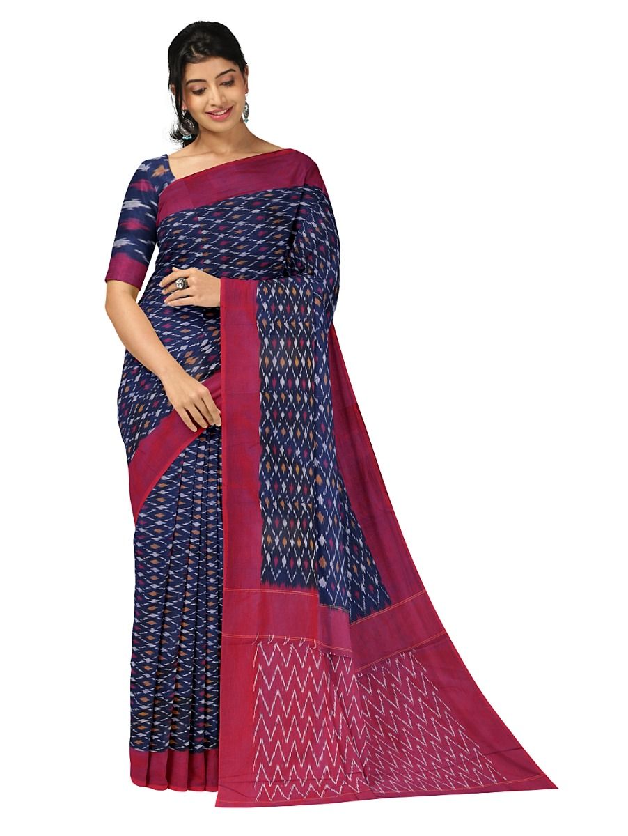 Gracecharm Pochampally Cotton Ikat Geometric Design with Border Saree