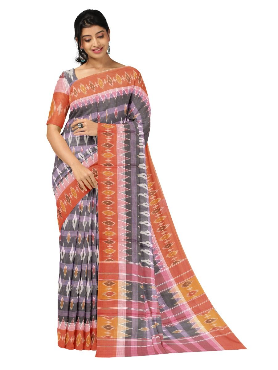 Gracecharm Pochampally Cotton Ikat Design with Border Saree