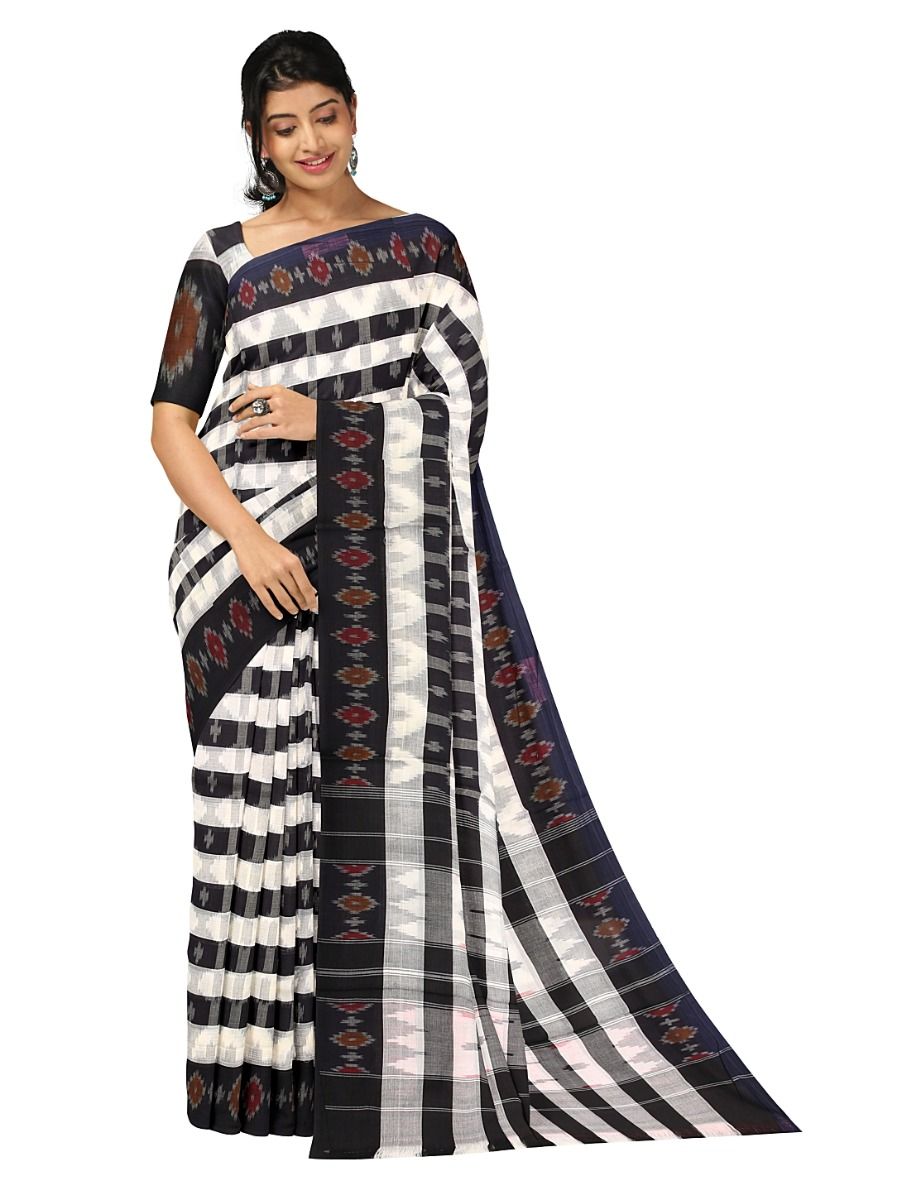 Gracecharm Pochampally Cotton Ikat Butta Design with Border Saree
