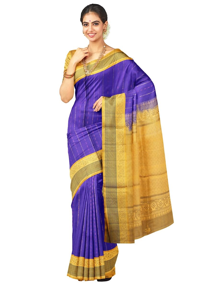 Kanmanie Soft Silk Linear Stripe Design with 6 Inch Jacquard Border Saree