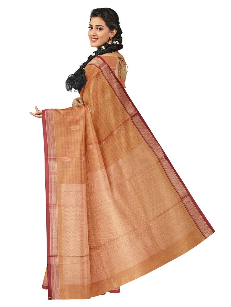 Kanmanie Cotton Leaf Butta with Fine Zigzag Stripes and 3 Inch Border Saree